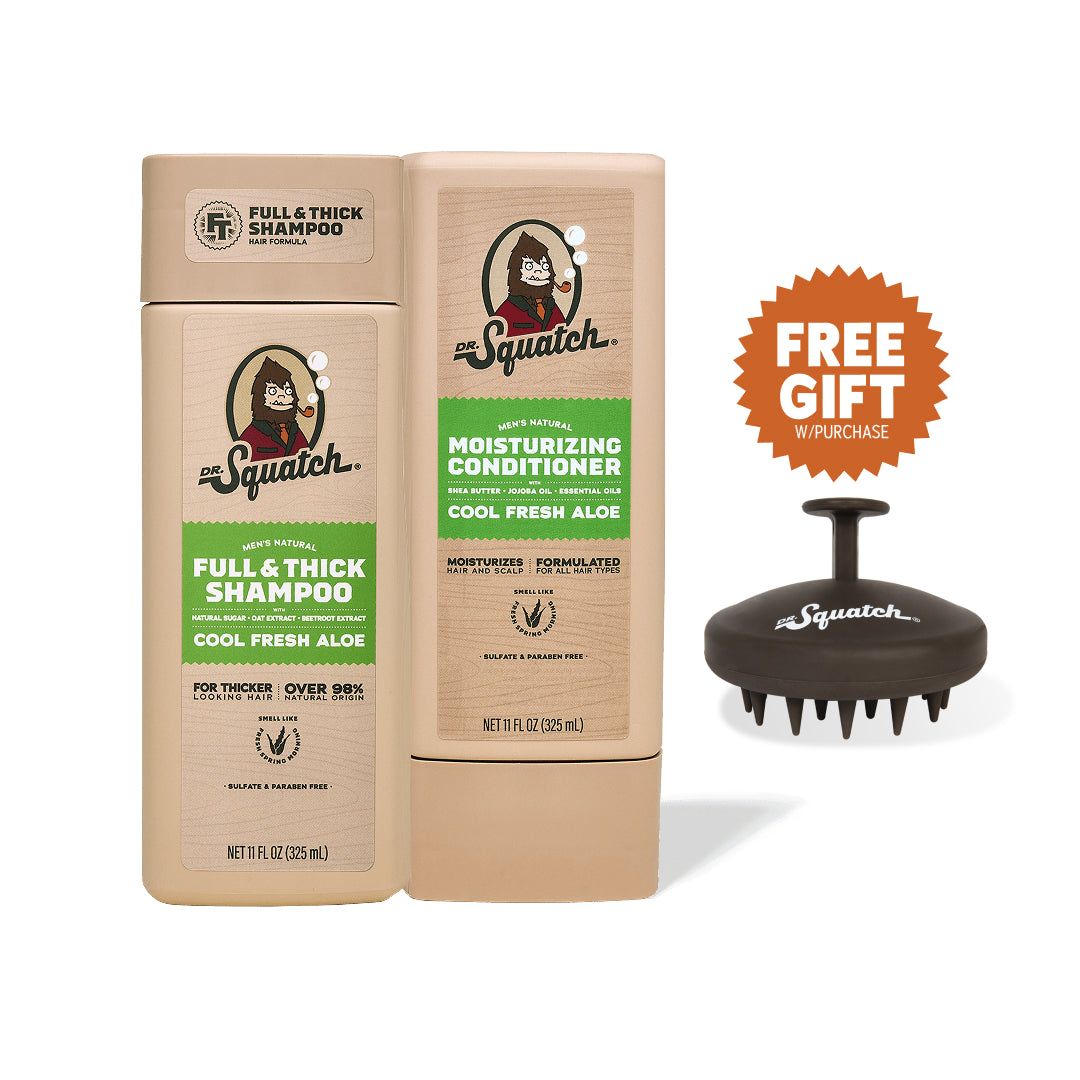 Dr. Squatch Hair Care Kit + Free Scalp Scrubber | Full & Thick Shampoo | Moisturizing Conditioner | Natural Products for Men - Premium Daily Choice