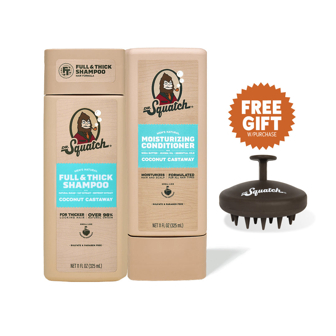Dr. Squatch Hair Care Kit + Free Scalp Scrubber | Full & Thick Shampoo | Moisturizing Conditioner | Natural Products for Men - Premium Daily Choice