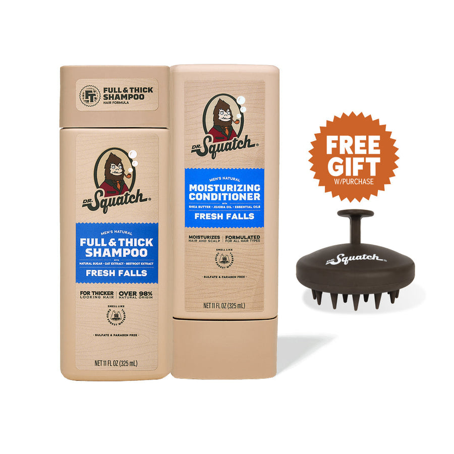 Dr. Squatch Hair Care Kit + Free Scalp Scrubber | Full & Thick Shampoo | Moisturizing Conditioner | Natural Products for Men - Premium Daily Choice
