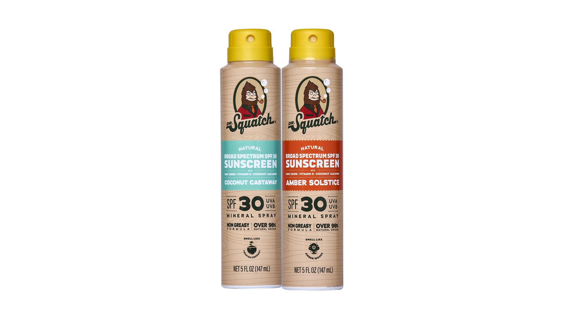 Dr. Squatch Spray Sunscreen 2-Pack | SPF 30 UVA/UVB Protection | Non-Greasy Mineral Sunscreen for Men - Beach Ready